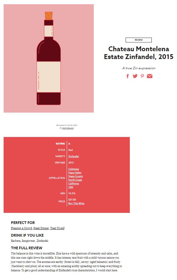 Review Chateau Montelena Estate Zinfandel 2015