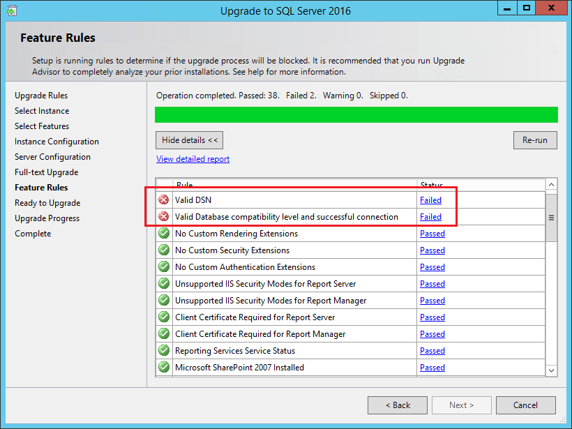 SQL Server 2016 Upgrade Error Valid Database compatibility level