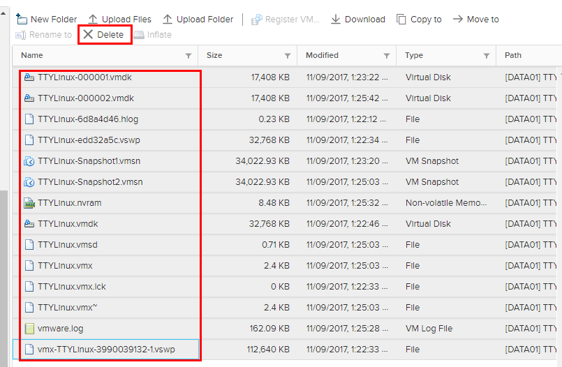 Accidentally delete VMware datastore files for a running VM