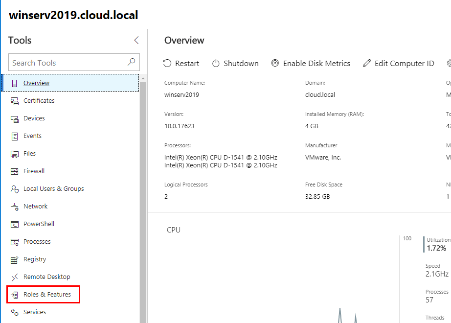 Windows Server 2019 Installing Roles and Features with Project Honolulu