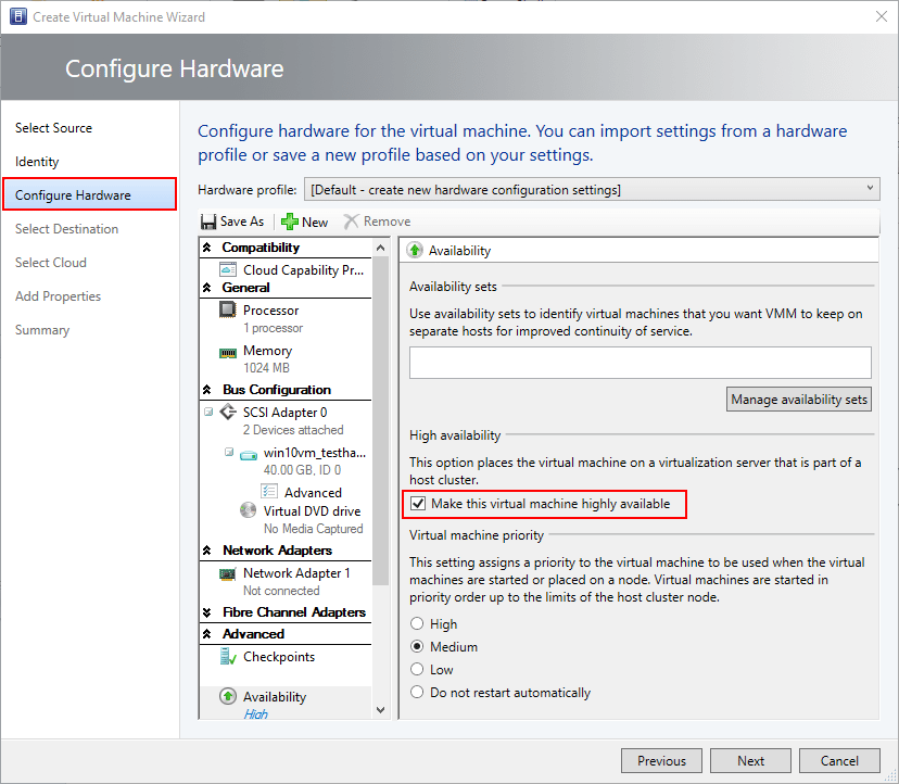 Creating High Availability HyperV Virtual Machines