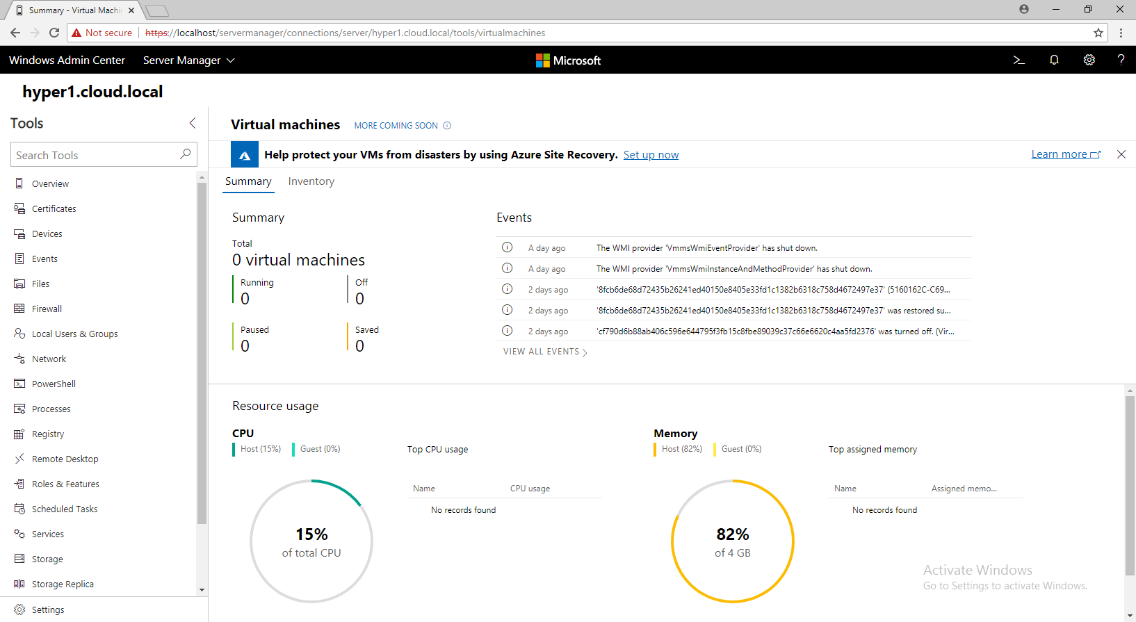 Windows Admin Center Preview 1808 HyperV Cluster and VM Management New