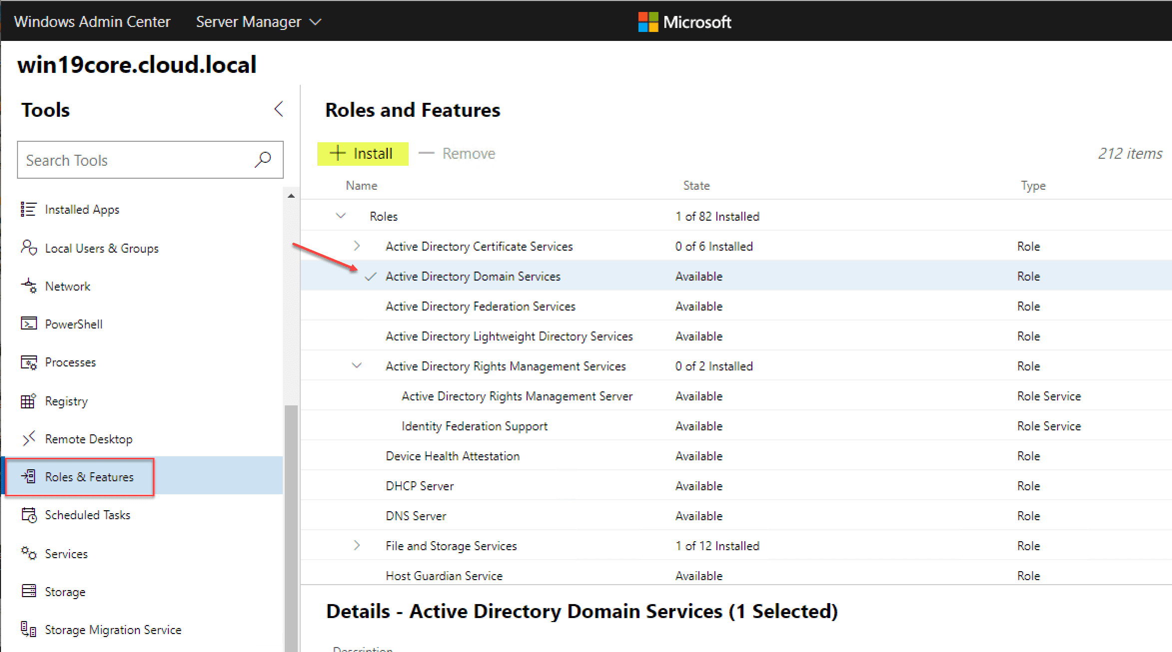 Managing Windows Server 2019 Core with Windows Admin Center