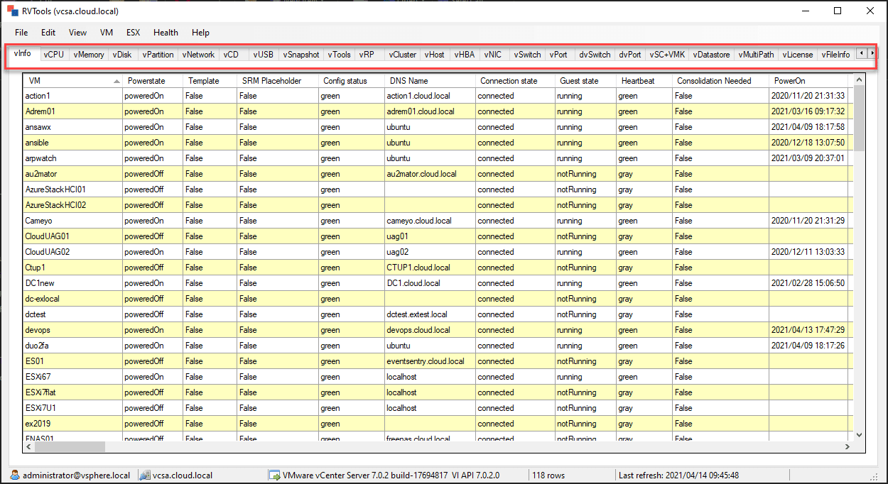 RVtools Free VMware best practices and health analyzer