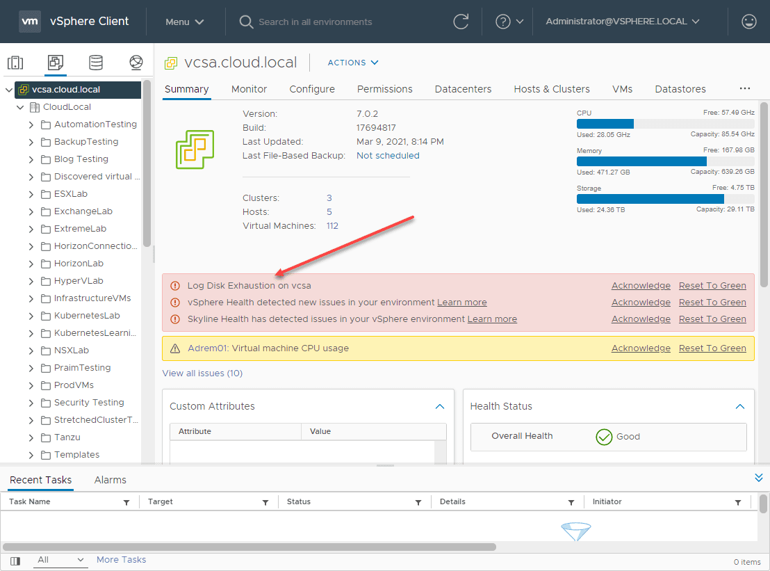 Log Disk Exhaustion on VCSA 7 Fix Virtualization Howto