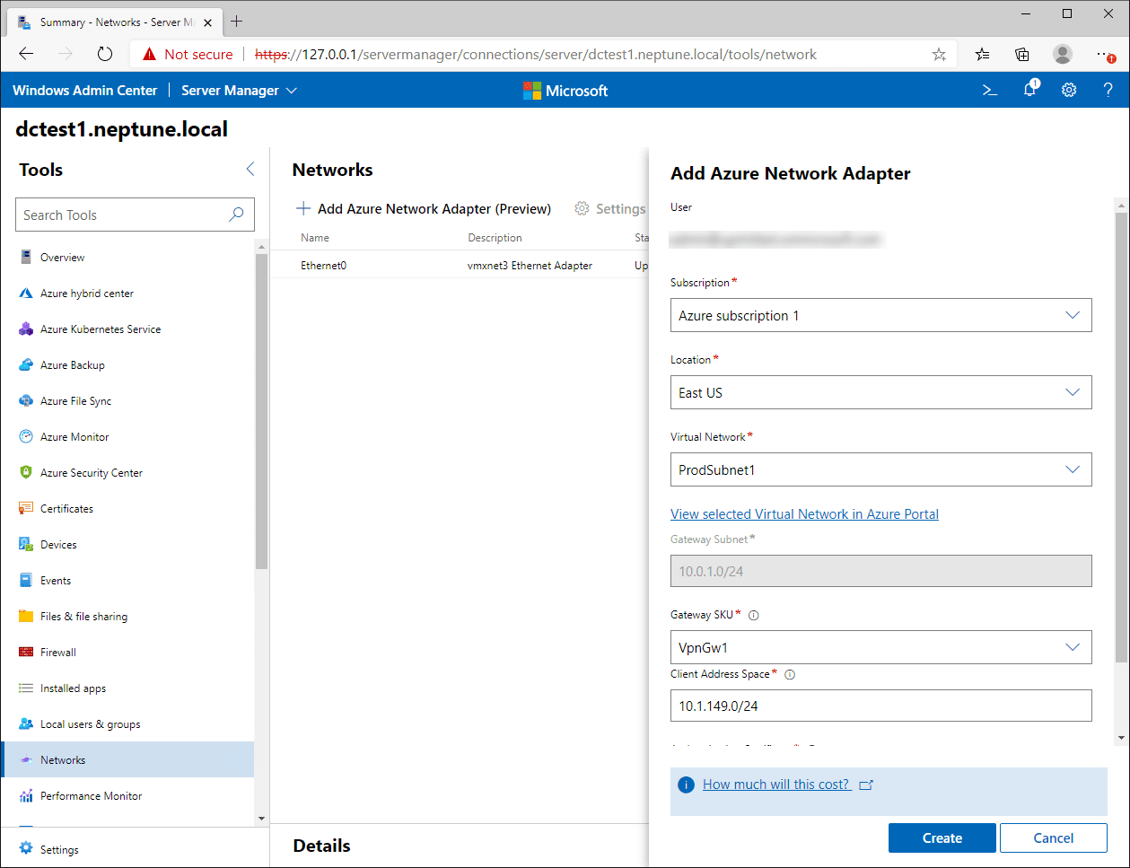 Windows Server 2022 with Azure Network Adapter