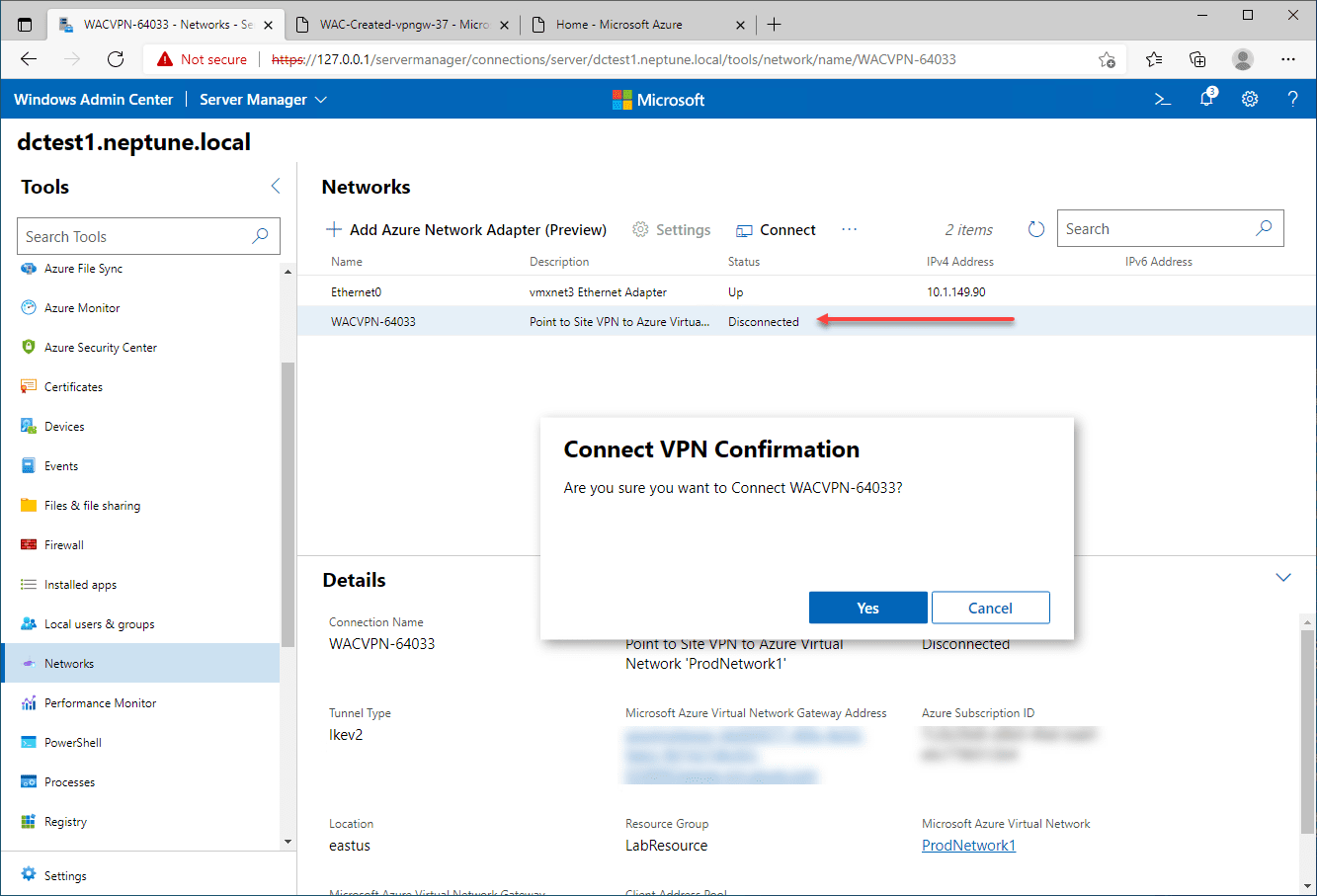 Windows Server 2022 with Azure Network Adapter Virtualization Howto