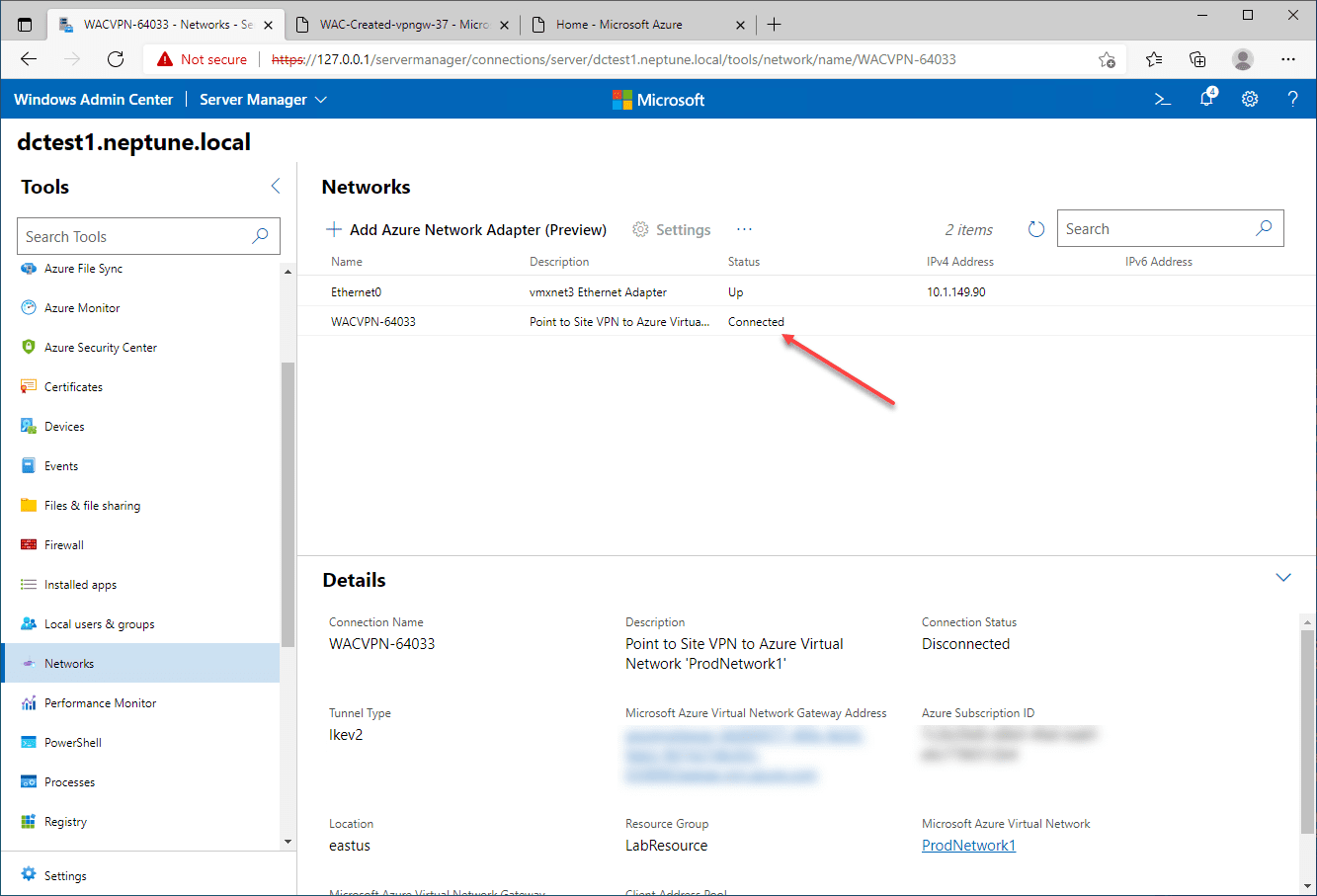 Windows Server 2022 with Azure Network Adapter