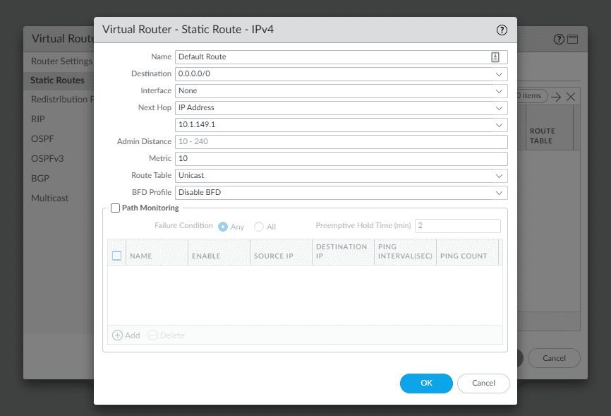 Palo Alto VM Series Basic Interface and Routes configuration in ESXi