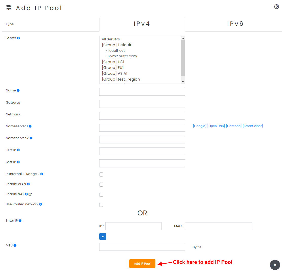 Add IP Pool Virtualizor