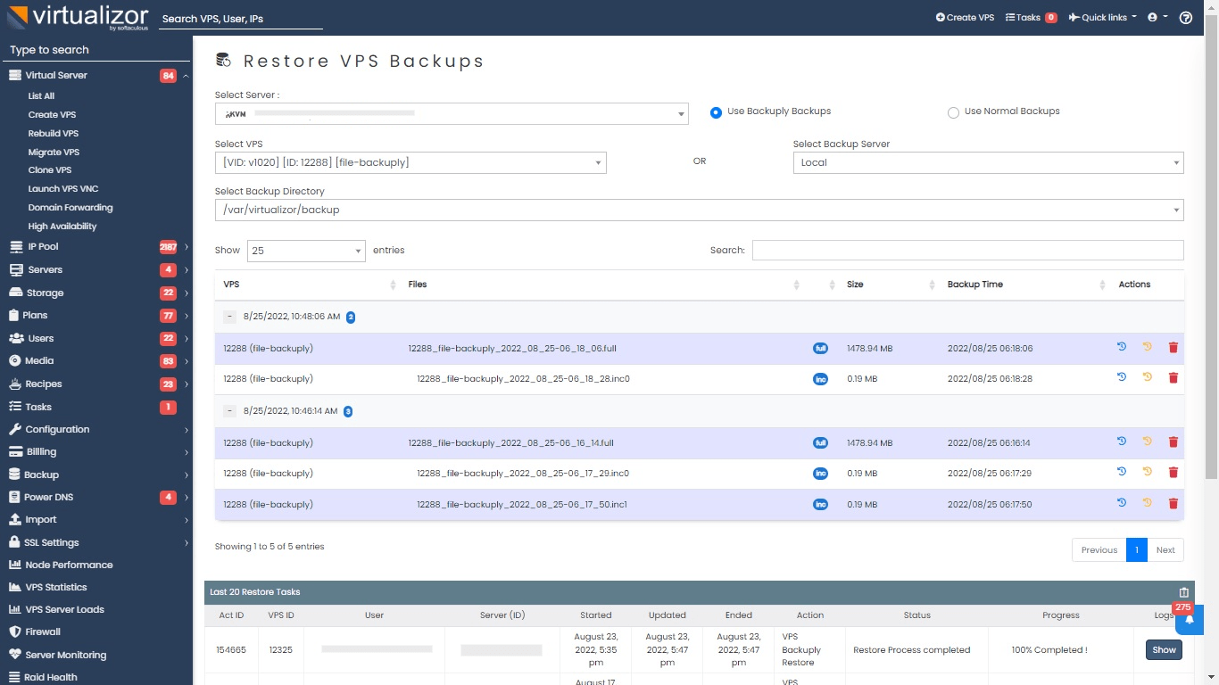 Incremental Backups Virtualizor