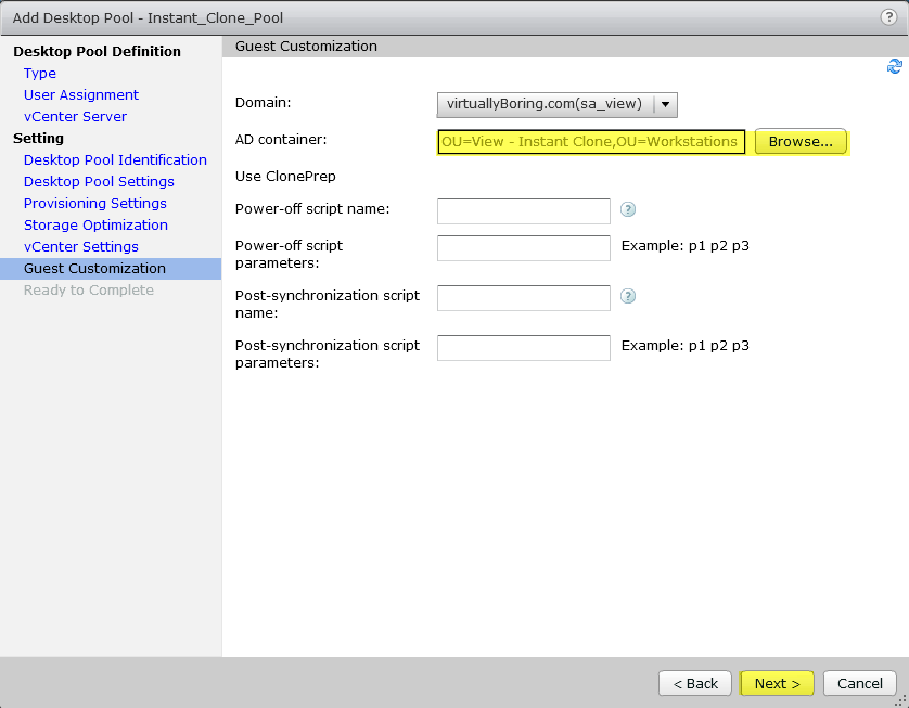 13 View Instant Clone - Guest Customization