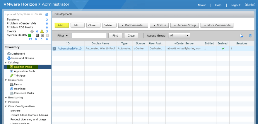 3 View Instant Clone - Add Desktop Pool