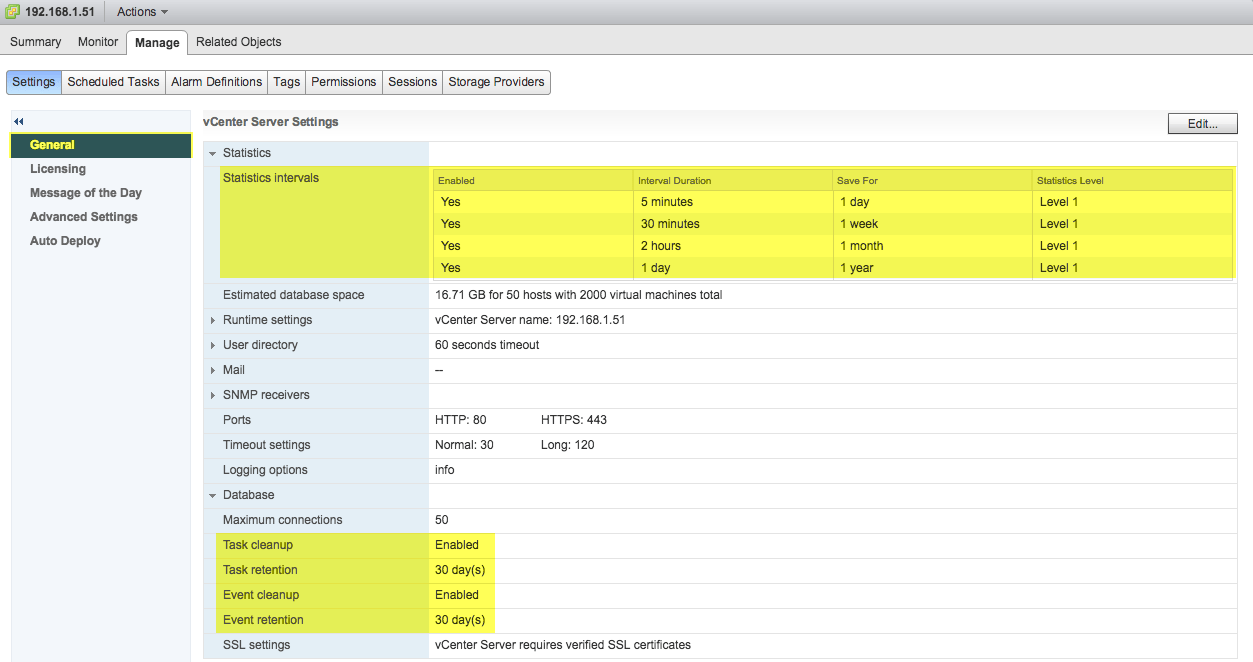vCenter Server Database retention purge schedule