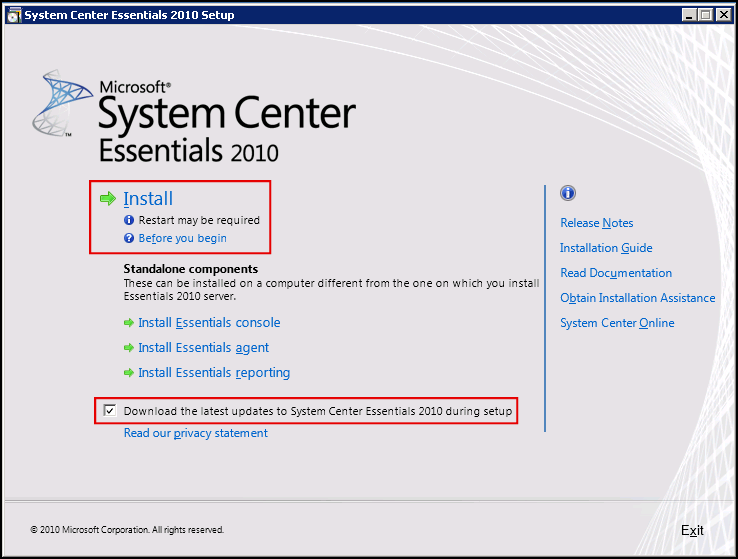 Installing Microsoft System Center Essentials (SCE) 2010 Virtually