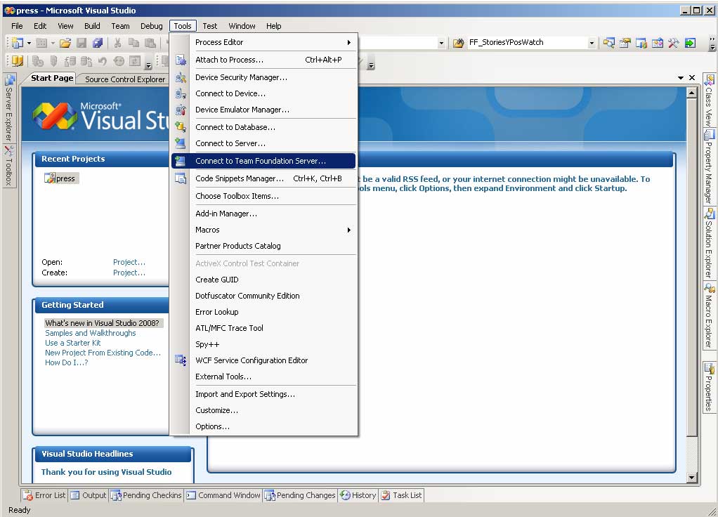 Team Foundation Server 2008 Tutorial Connect to Team Foundation Server