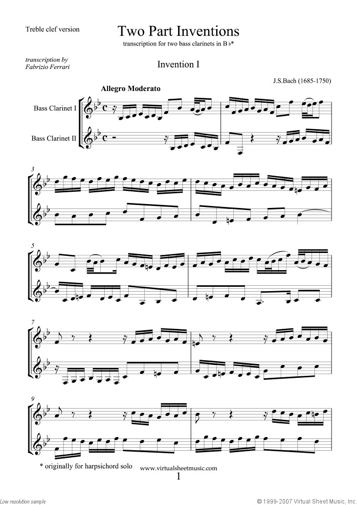 Bach Two Part Inventions sheet music for two bass