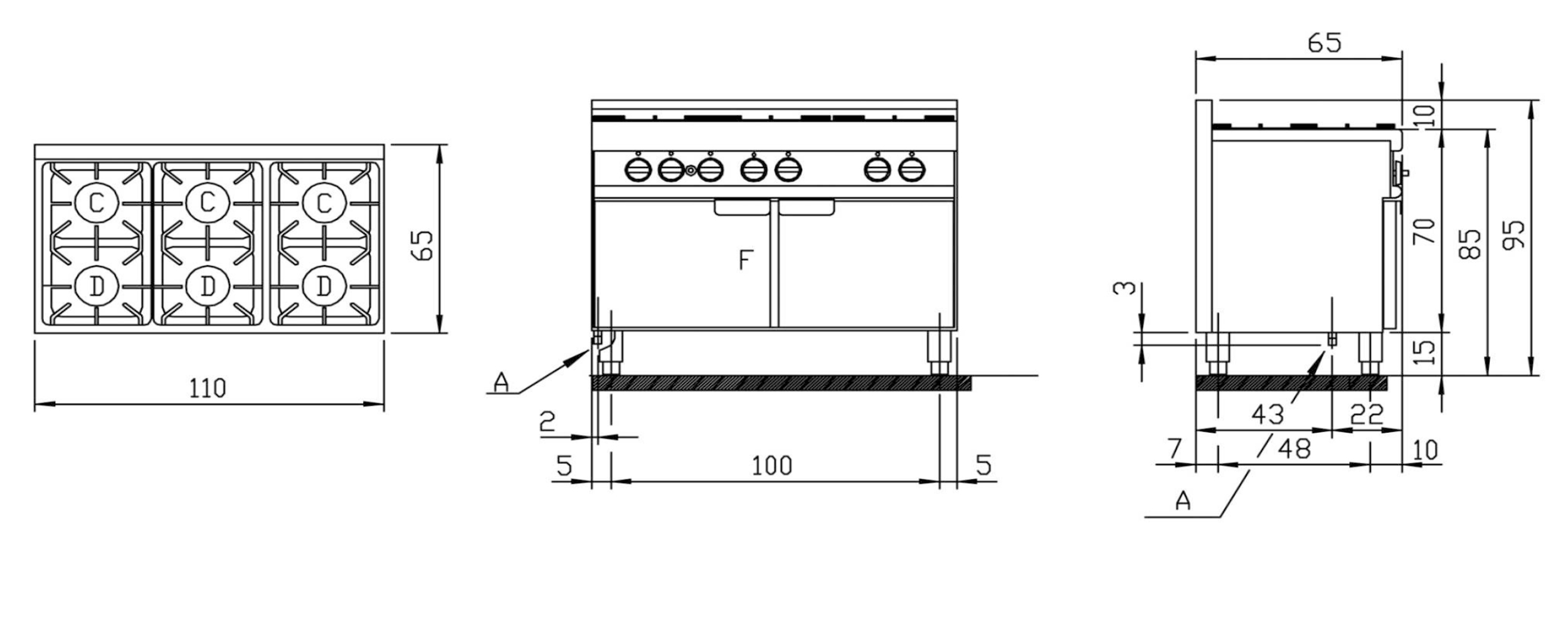 Virtus Group GmbH Catalog 65110CFGG gas range, 6 burners, 1 maxi gas oven