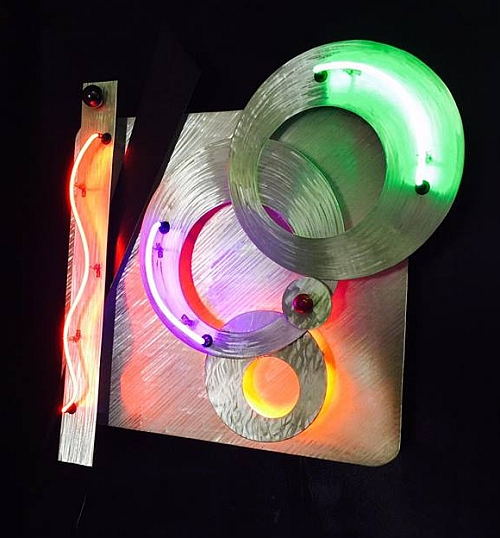 neon art sculpture of neon art in red neon and green neon and orange