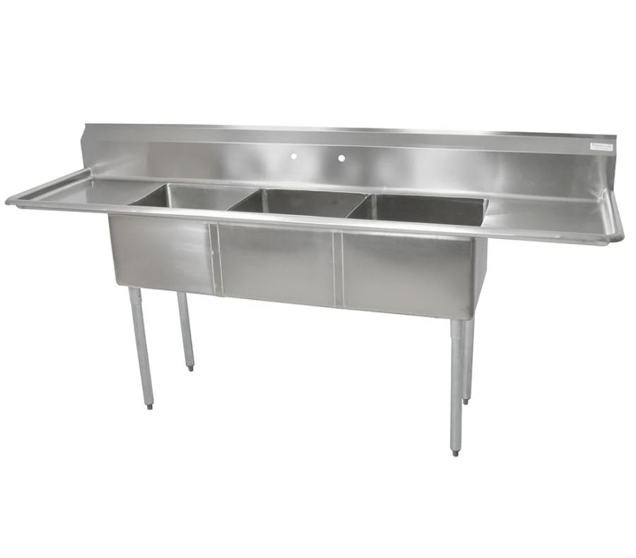 John Boos 3 Compartment Sink JOHN BOOS E3S81814T18 90" STAINLESS STEEL 3 COMPARTMENT SINK NO