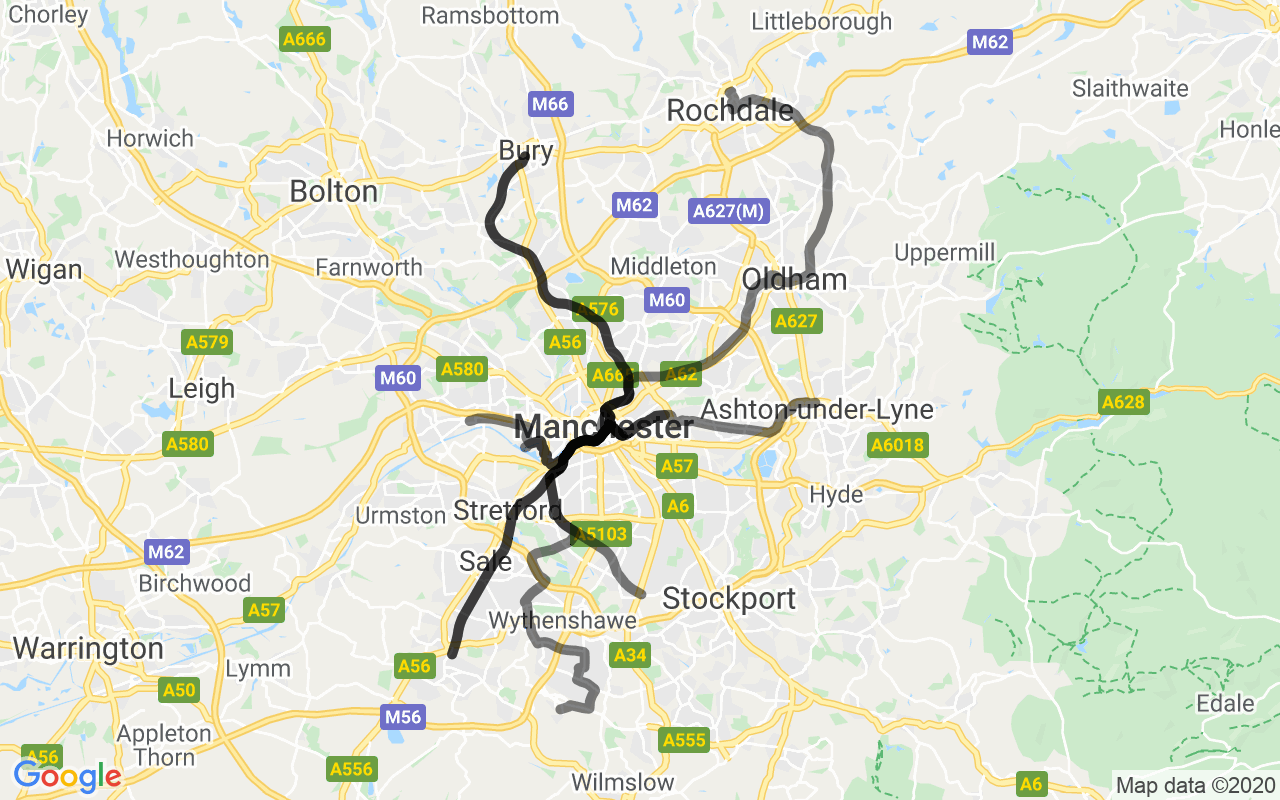 Manchester Trams Metrolink Route Map