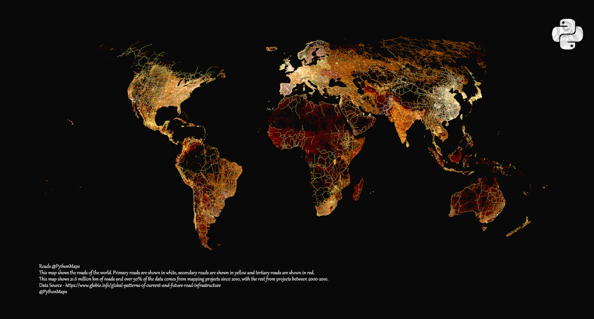 Mapped All of the World’s Roads, by Continent seriouslyvc