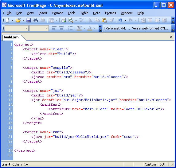 The build.xml file content