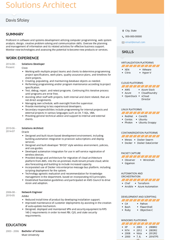 Solution Architect Resume Samples and Templates VisualCV