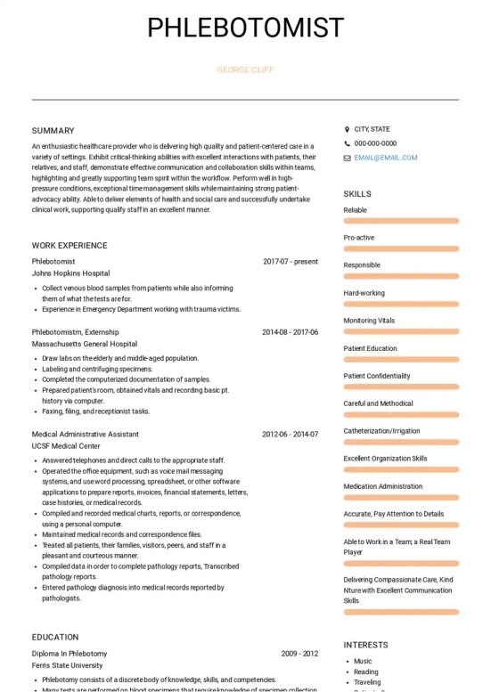 3 Phlebotomist Resume Examples and Templates