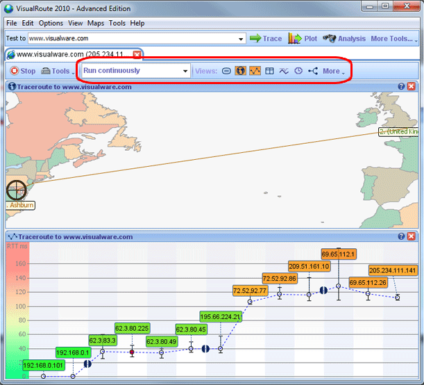 VisualRoute Online Manual How to perform a continuous traceroute