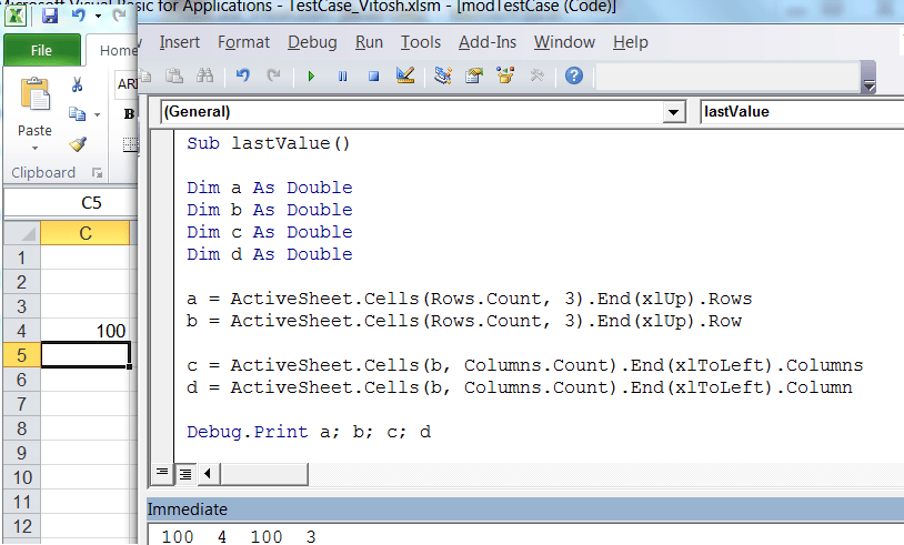 VBA Defining last cells in row/column and size of