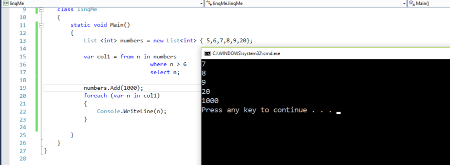 C LINQ Example for LINQ initialization Useful code
