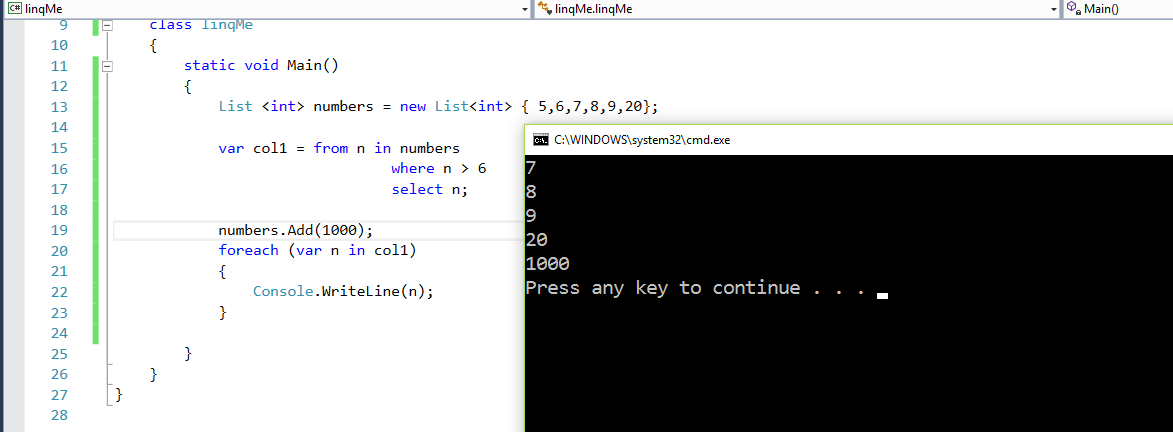 C LINQ Example for LINQ initialization Useful code