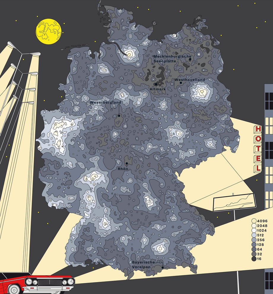 Lichtverschmutzung Deutschland Karte Light pollution map of Germany Vivid Maps