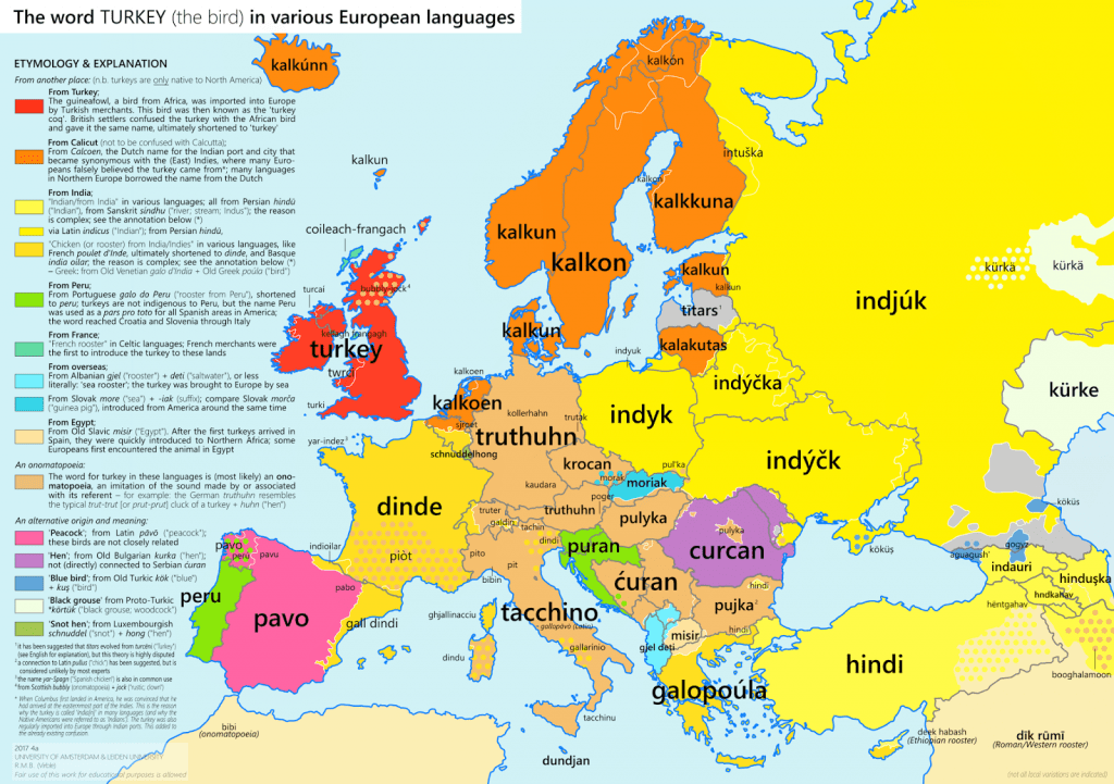 The word 'Turkey' (the bird) in various European languages Vivid Maps