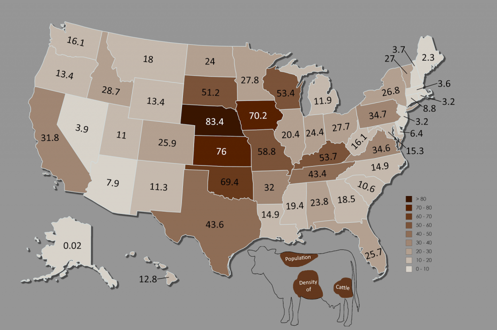 Population Density of Cattle per Square Mile Vivid Maps