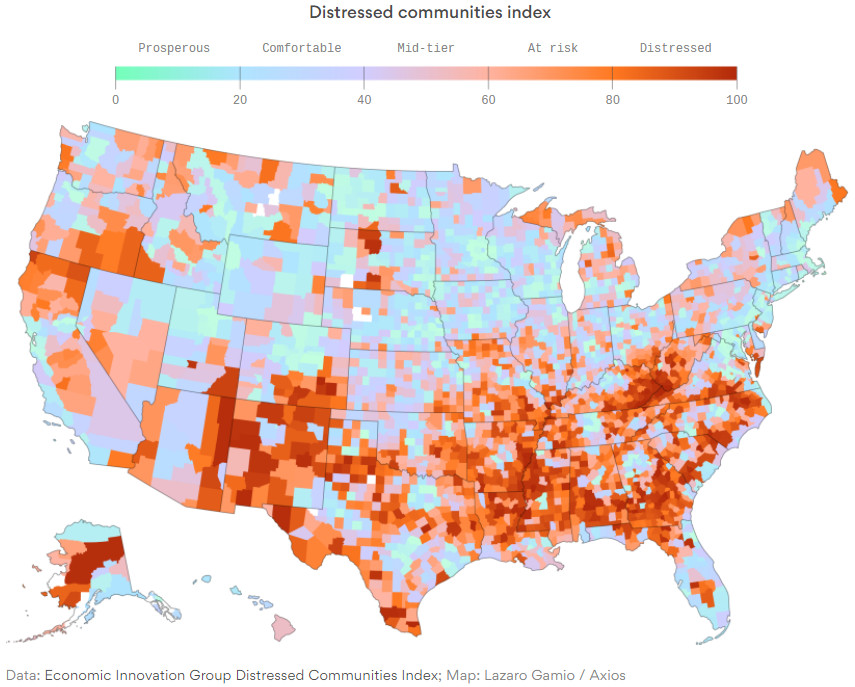 Distressed communities index by U.S. county Vivid Maps