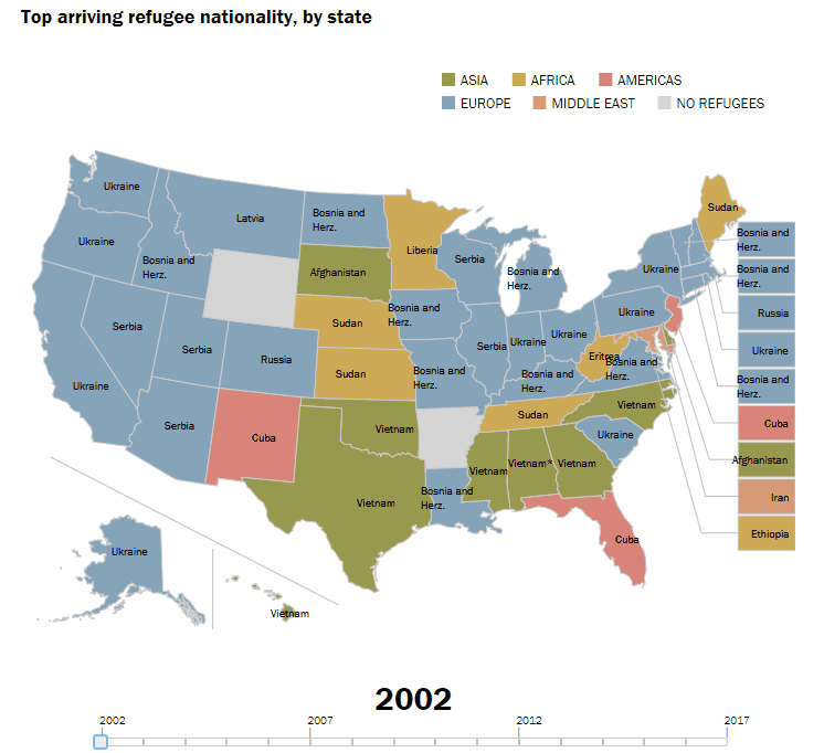 Top arrival refugee nationality, by U.S. state Vivid Maps