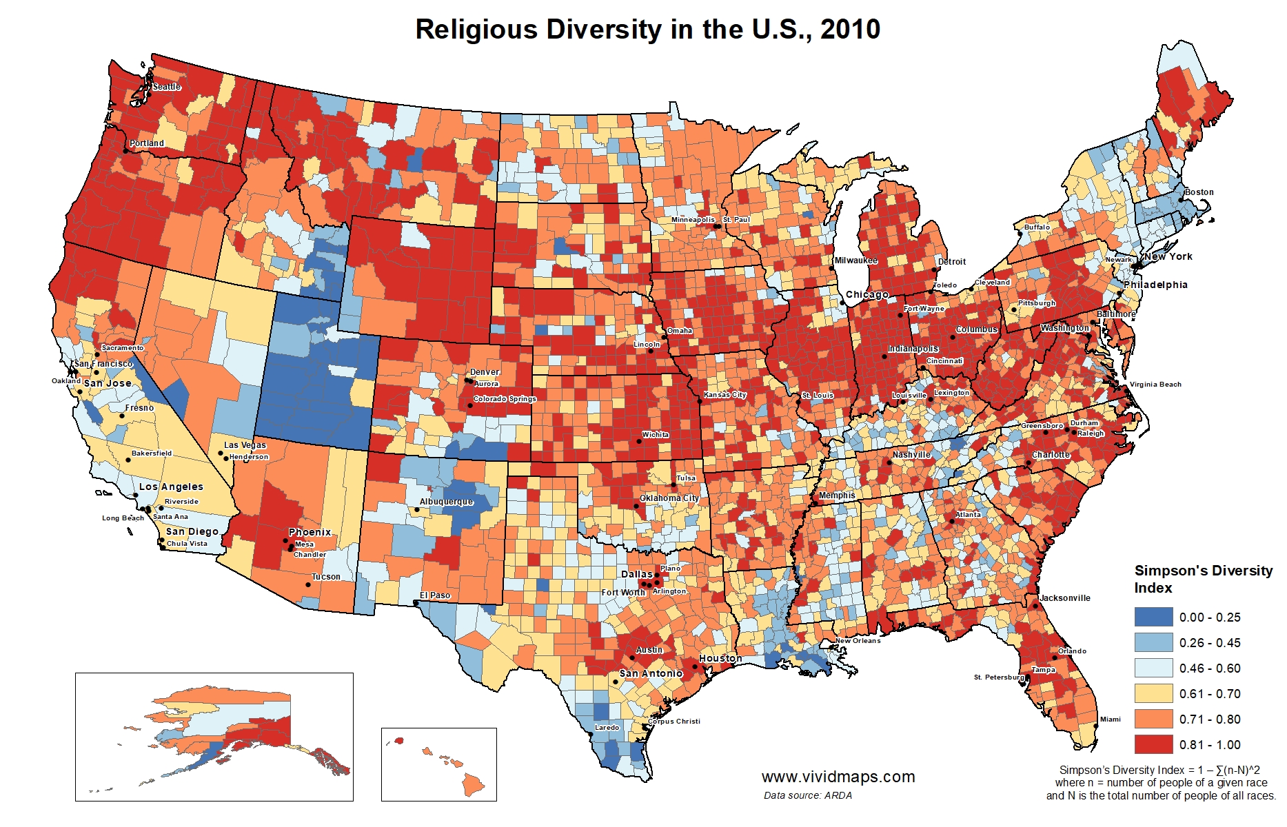 Religious diversity in the United States (1890 2010) Vivid Maps