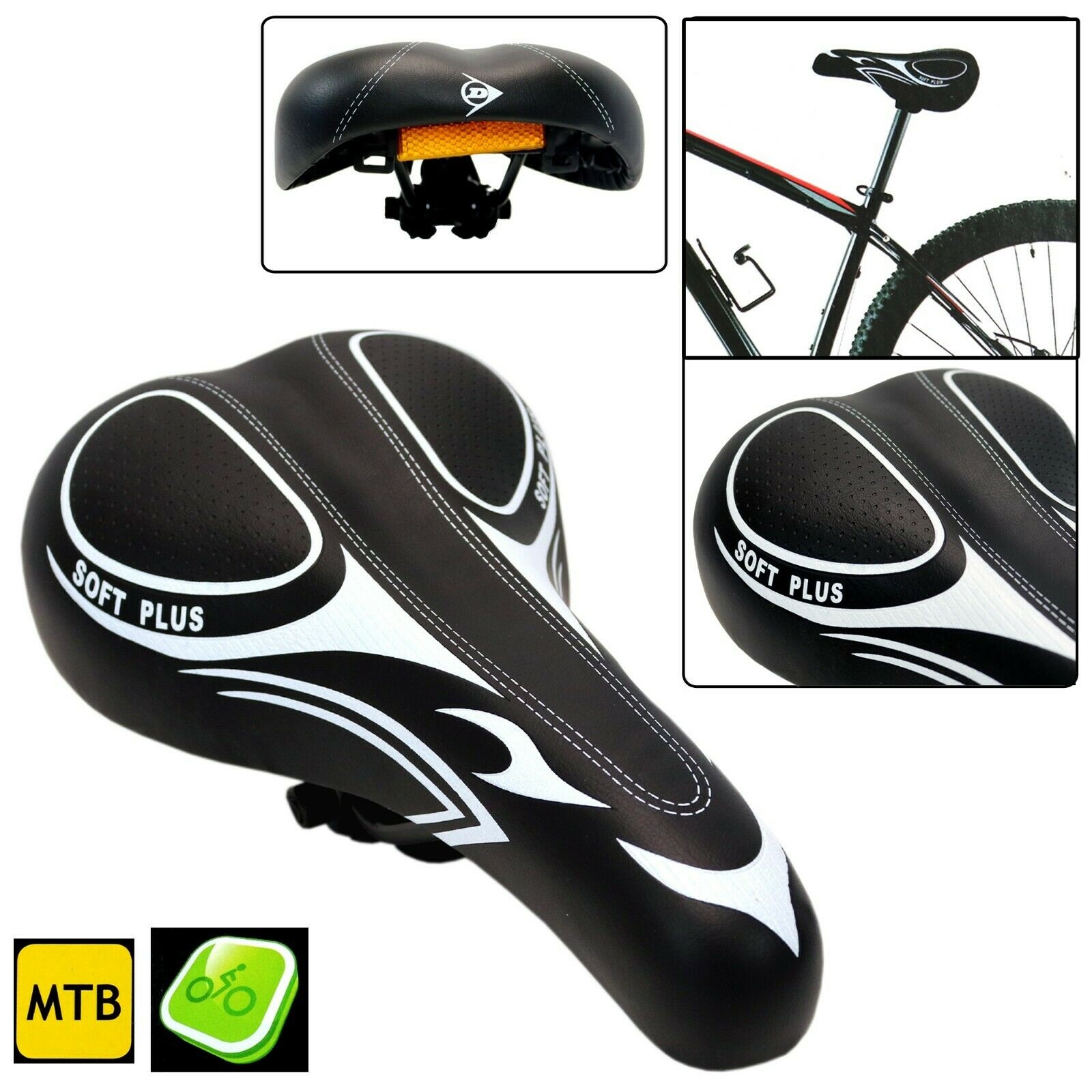 Dunlop Soft Plus Bicycle Saddle Seat Bike Reflector MTB Unisex Adult