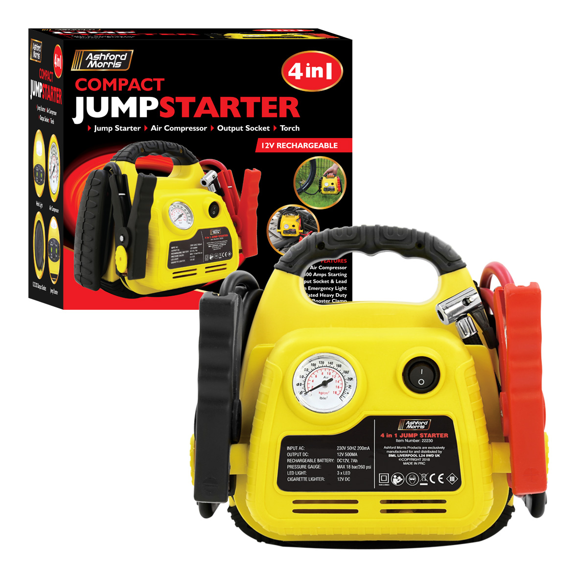 12v Portable Car Jump Starter Air Compressor Battery Start Booster