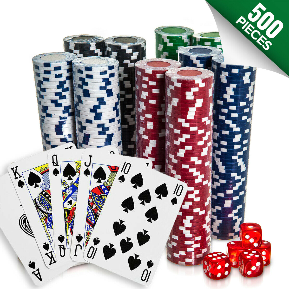 500 Casino Vegas Poker Chips Set Game Black Jack Playing Cards Chips