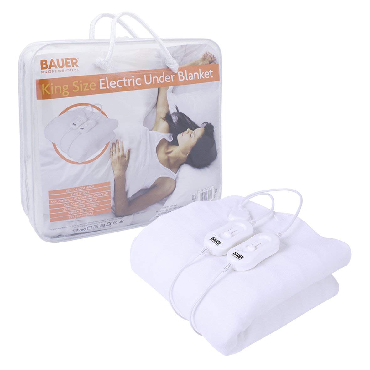 BAUER Heated Electric Under Blanket Tie Down Comfy Single Double King