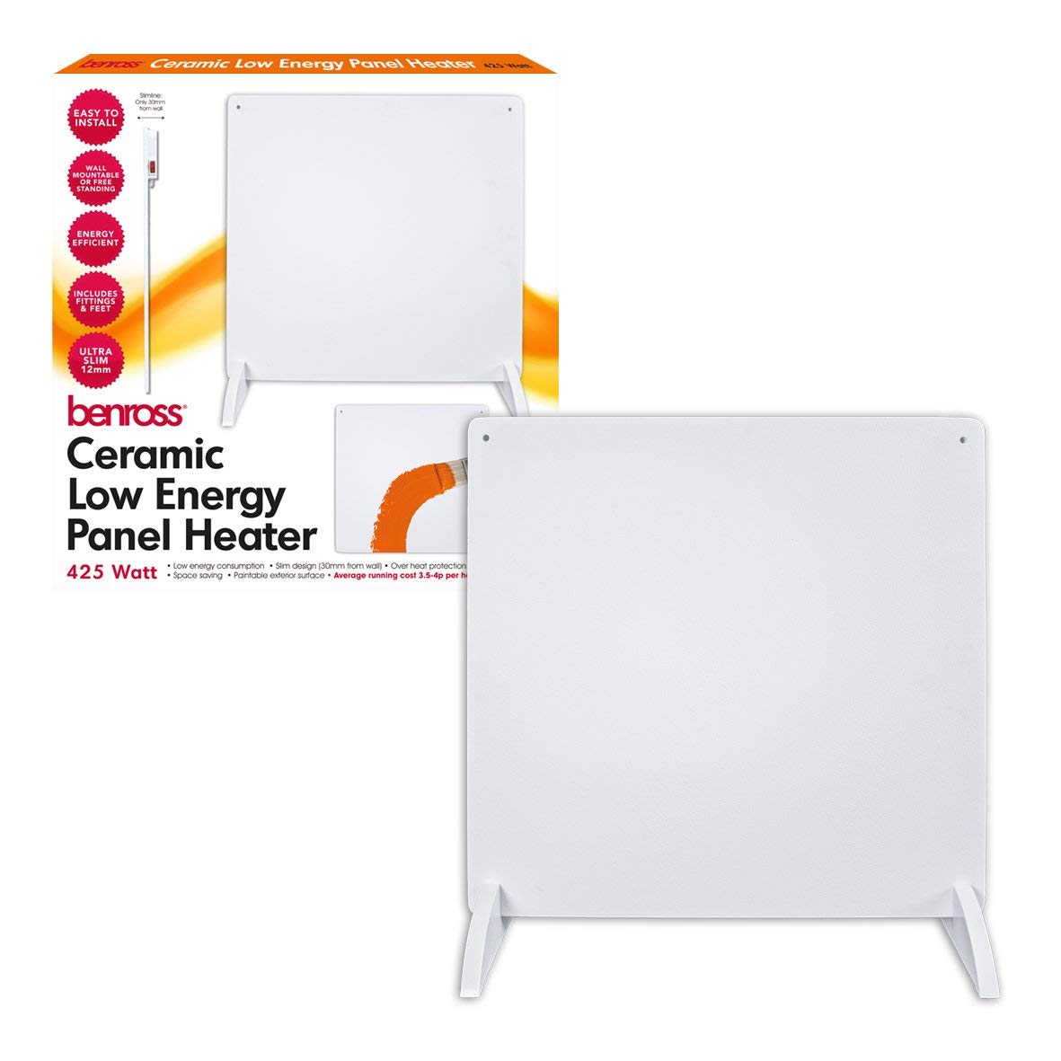 425W Slimline Wall mounted Ceramic Heater Low Energy Eco Friendly