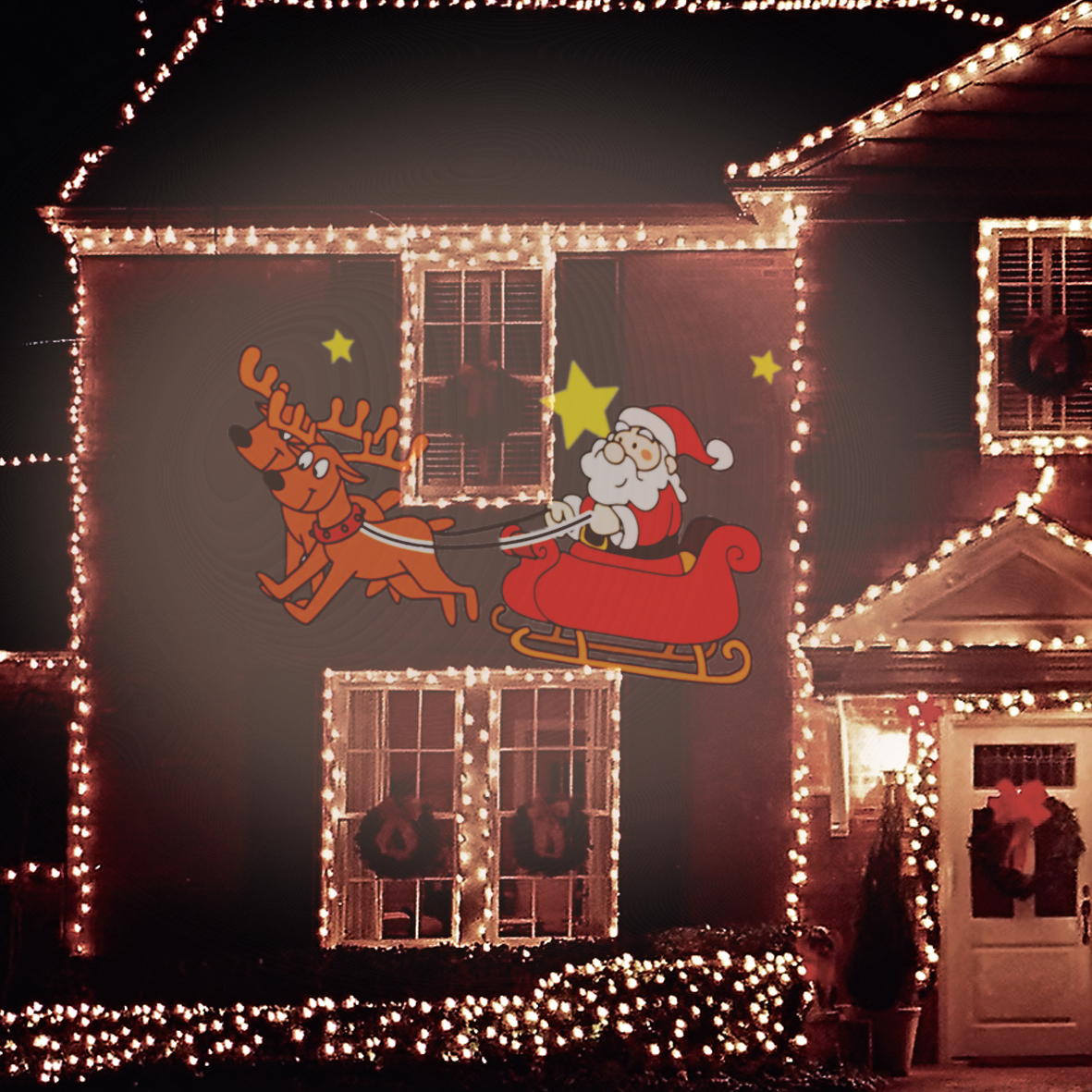 Animated LED Projector Santa On A Sleigh Christmas Light Set Xmas
