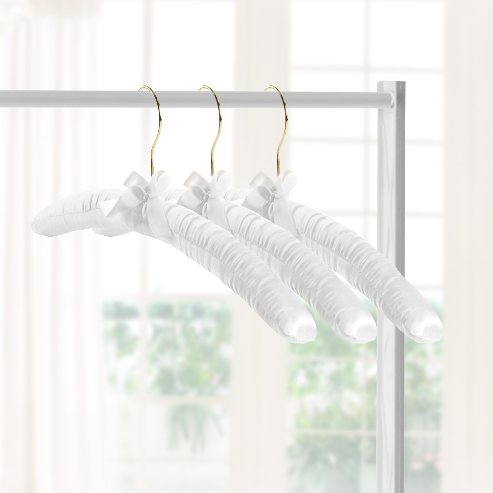 10 Clothes Hangers Coat White Satin Padded Luxury Soft Wedding Bride