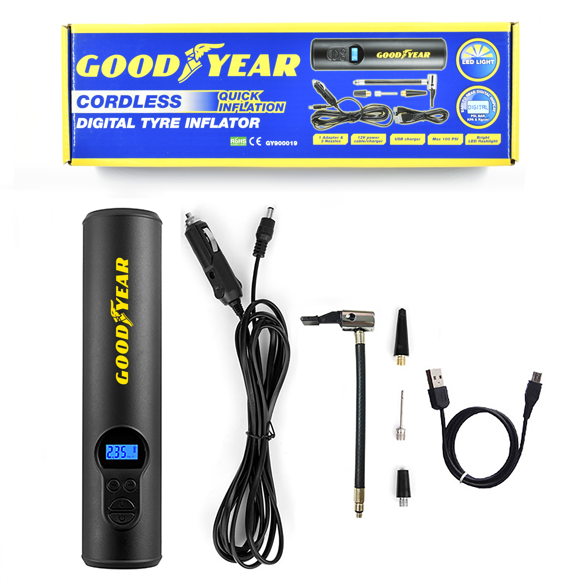Goodyear Cordless Digital Car Tyre Air Compressor Inflator Inflatables