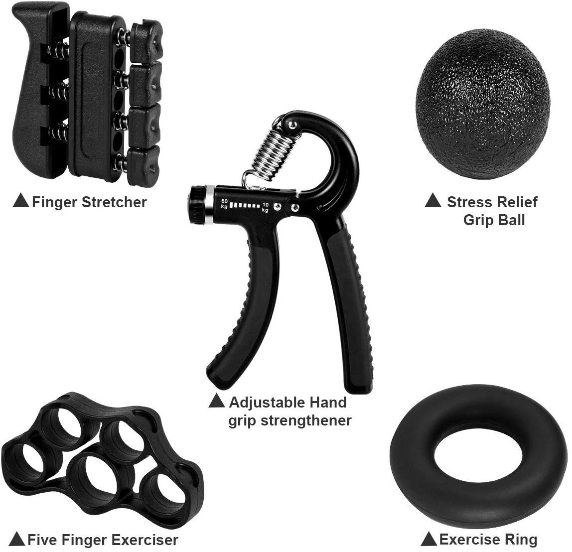 5PC Hand Grip Strengthener Set Wrist Finger Forearm Exercise Resistance
