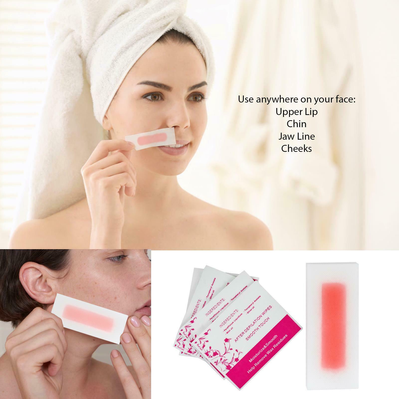 16 Facial Wax Strips & Finishing Wipes Face Bikini Chin Waxing Lip Hair