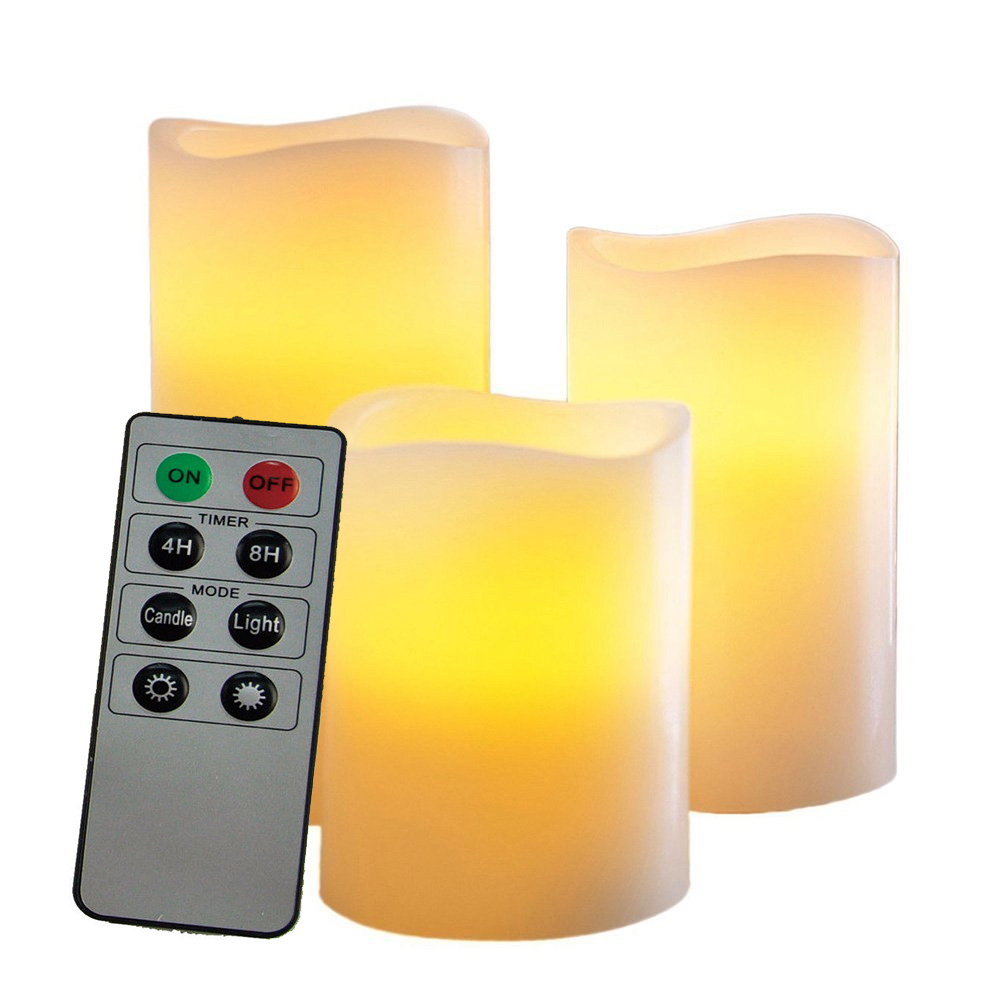 3 x Natural LED Flameless Candle Battery Operated Wedding Lights Remote